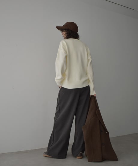 knit-02360　クルーネック ニット プルオーバー　オフホワイト　グレー