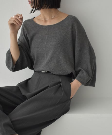 knit-02326　リネン混ハーフスリーブ メッシュニット　オフホワイト　エクリュ　グレー　ブラック