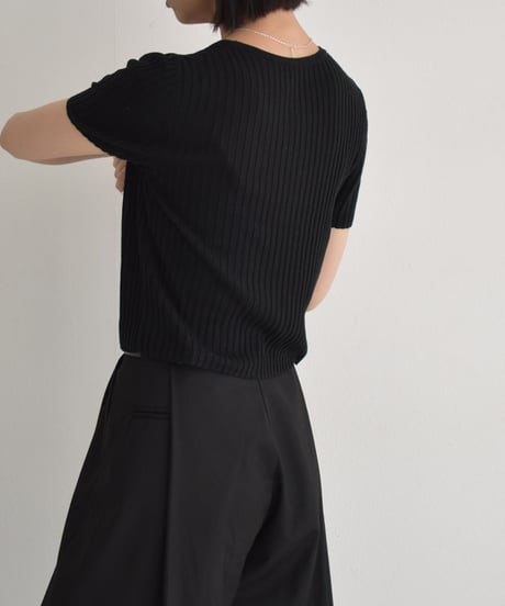 knit-02331　リブ ニット コンパクト カーディガン　オフホワイト　ライトグレー　ダークグレー　ブラック