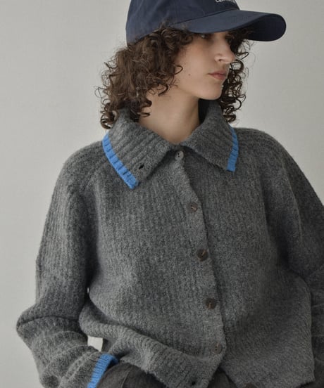 knit-02349　バイカラー 2wayネック ニット　グレー　ブラウン