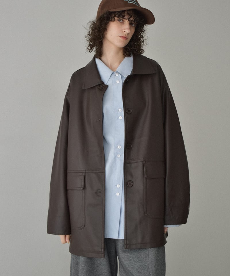 jacket-02026 フェイクレザー カーコート ブラウン ブラック | L a v i