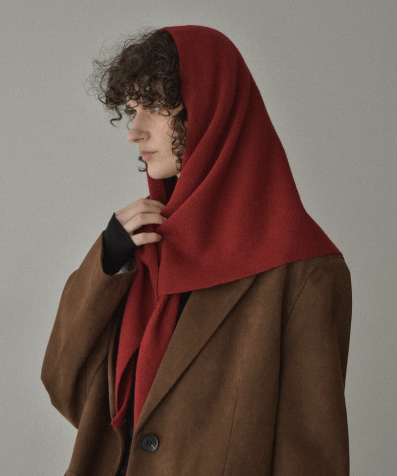 nh-muffler-02025 ウール混 ニットスカーフ エクリュ グレー レッド