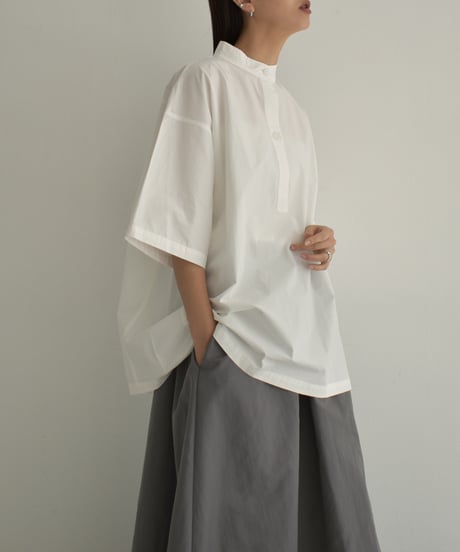 tops-02404　オーバーサイズ プルオーバーシャツ　ホワイト　ミント