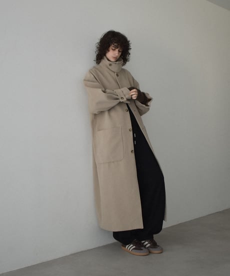 coat-12001　ウールブレンド ステンカラーコート　ベージュ　モカ