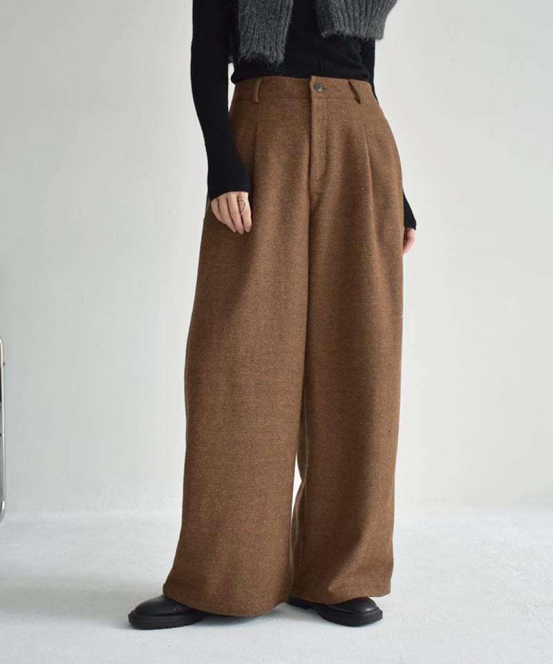 NEAT チェックパンツ ブラウン bottoms-02261 ウール混 チェック タックパンツ ブラウン ダーク