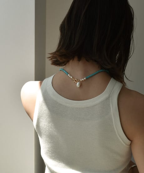 mb-necklace2-02065　 淡水パール×ビーズネックレス　turquoise