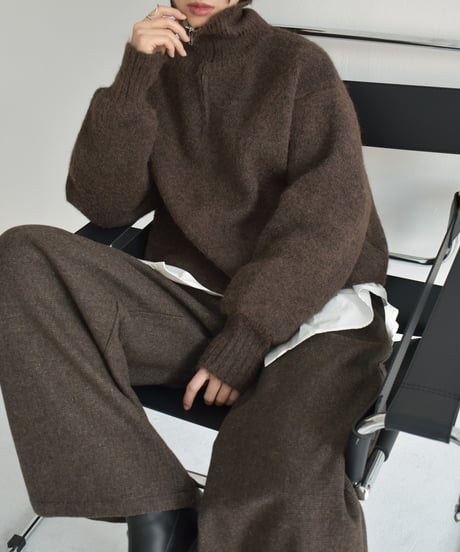 knit-02312　ハーフジップ ニット プルオーバー　グレー　ブラウン　ブラック