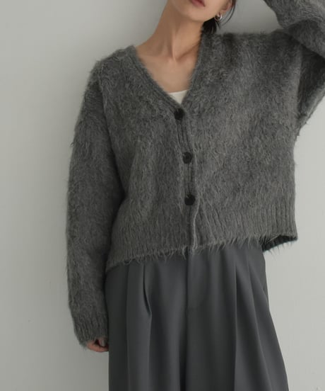 knit-02280　ヘアリー ニット カーディガン　グレー　ブラウン