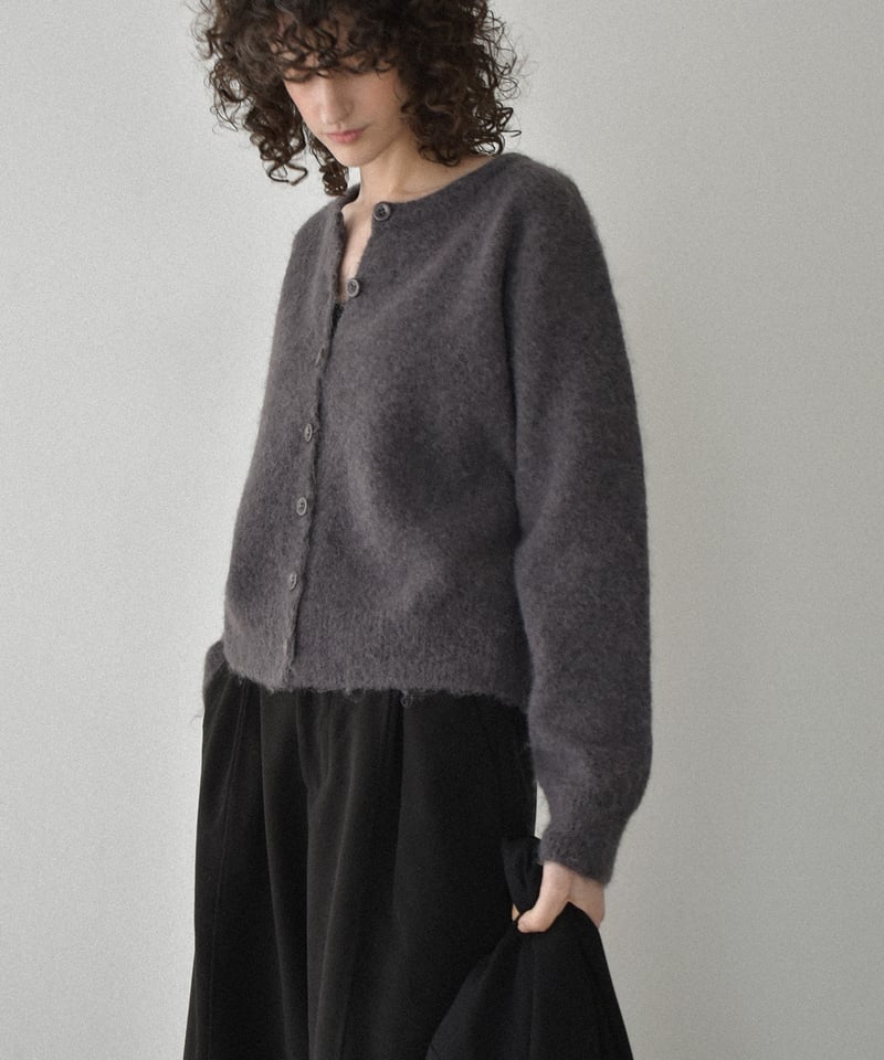 knit-02352 クルーネックニットカーディガン ライトグレー チャコール