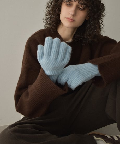 mb-gloves-02014　ウール混 フィンガースリット ニット グローブ　ライトブルー　ブラウン　グレー