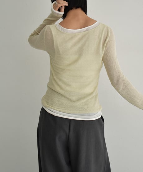 knit-02323　シアー レイヤード ニット　ペールイエロー　ブラック
