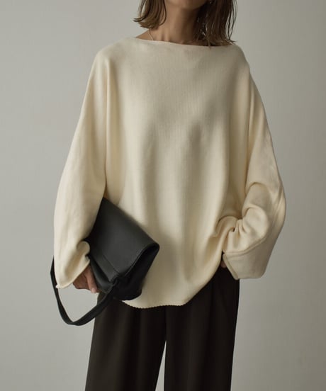 knit-02363　オーバーサイズ ボートネックニット　アイボリー　ブラック
