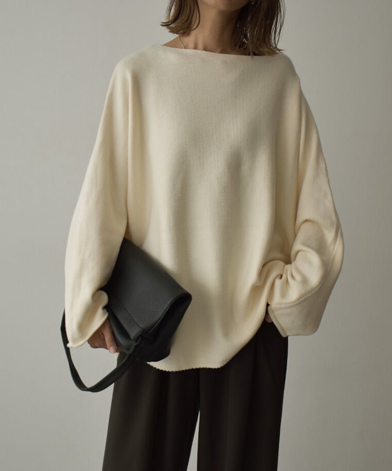 knit-02197 オーバーサイズ ボートネックニット アイボリー knit-02197 オーバーサイズ ボートネックニット アイボリー