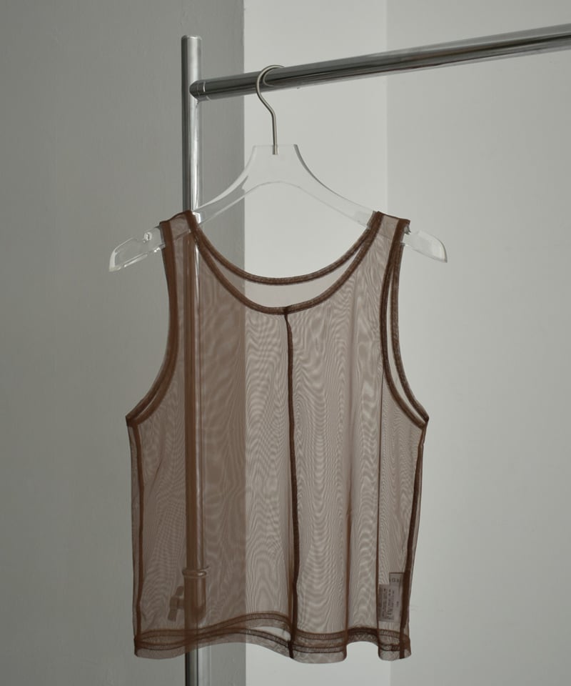 nh-tops-02502 センターシーム シアータンクトップ ホワイト グレー