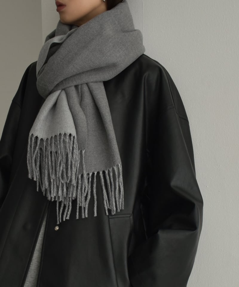 muffler-02020 バイカラー フリンジ マフラー グレー ダークブラウン muffler-02020 バイカラー フリンジ マフラー グレー ダークブラウン