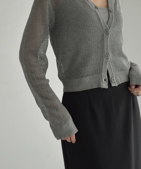 knit-02320　キャミソール付き コンパクト メッシュ カーディガン　エクリュ　グレー　ターコイズ