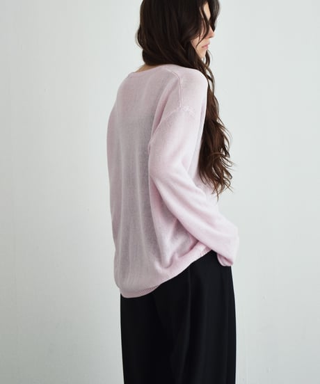knit-02378　リネン混　メッシュ ニット カーディガン　エクリュ　ピンク　ブルー　グレー　ネイビー