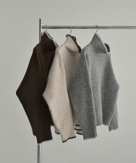 knit-02310　バイカラー ニット トップス　ライトベージュ　グレー　ブラウン