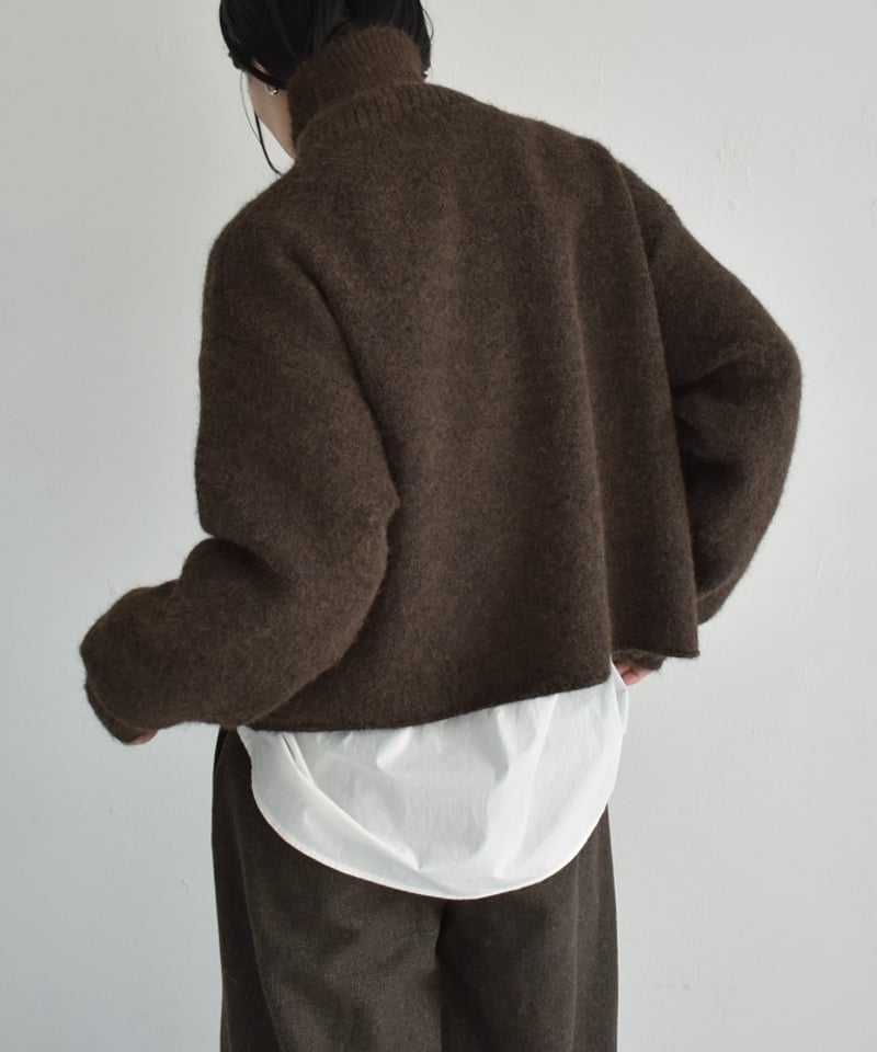 knit-02312 ハーフジップ ニット プルオーバー グレー ブラウン