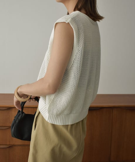 tops-02324　メッシュニットタンクトップ　オフホワイト　ベージュ