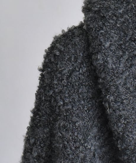 knit-02350　ブークレ フードニットプルオーバー　エクリュ　グレー