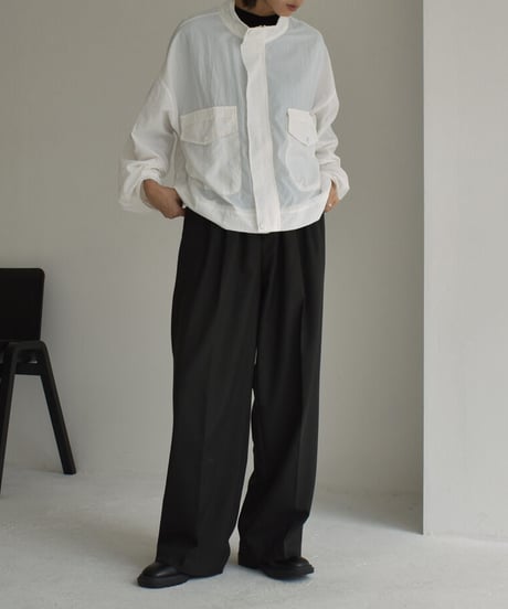 outer-02062 　ナイロン スタンドネック シャツブルゾン　オフホワイト　クリーム