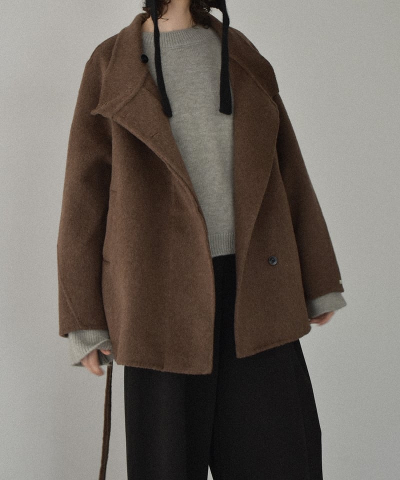 coat-02062 ラグランスリーブ スタンドカラー ウール ミディ コート