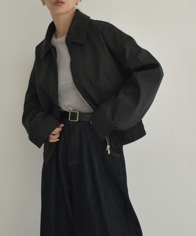 outer-02084 フロントジップ ショート ブルゾン ブラック | L outer-02084 フロントジップ ショート ブルゾン ブラック | L