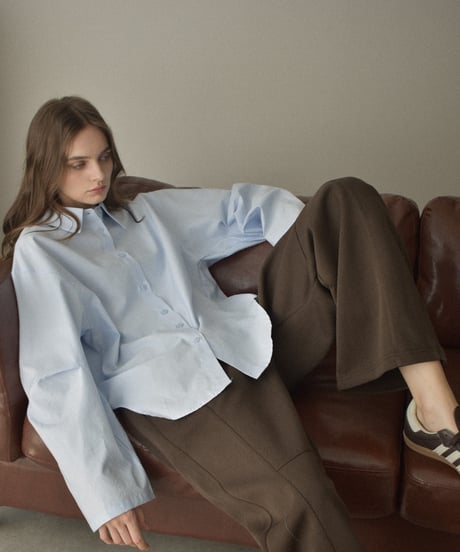 tops-02568　コクーンスリーブ シャツ　ホワイト　ブルー　ブラック