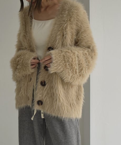 knit-07001 　シャギー ボリューム ニット カーディガン