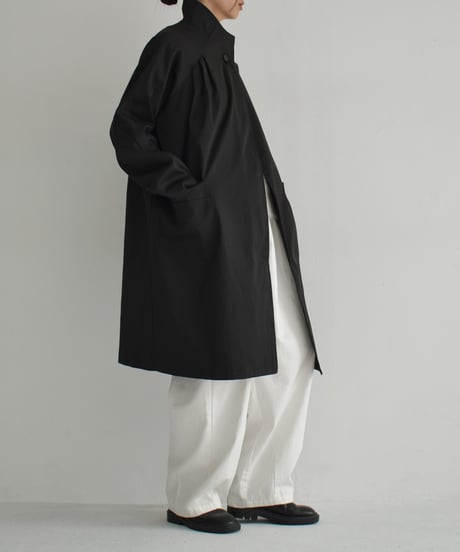 coat-02048　スタンドカラー ミディコート　ブラック