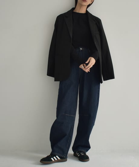 nh-tops-02446　クルーネック コンパクト ロングTシャツ　チャコール　ブラック