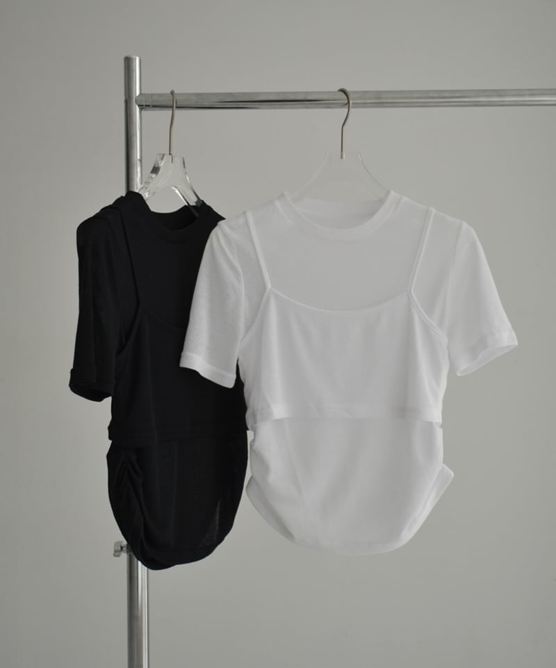 美品✨フミカウチダ レイヤードシアークロップドトップス ホワイト nh-tops-02487 シアー レイヤード トップス ホワイト ブラック | L a v