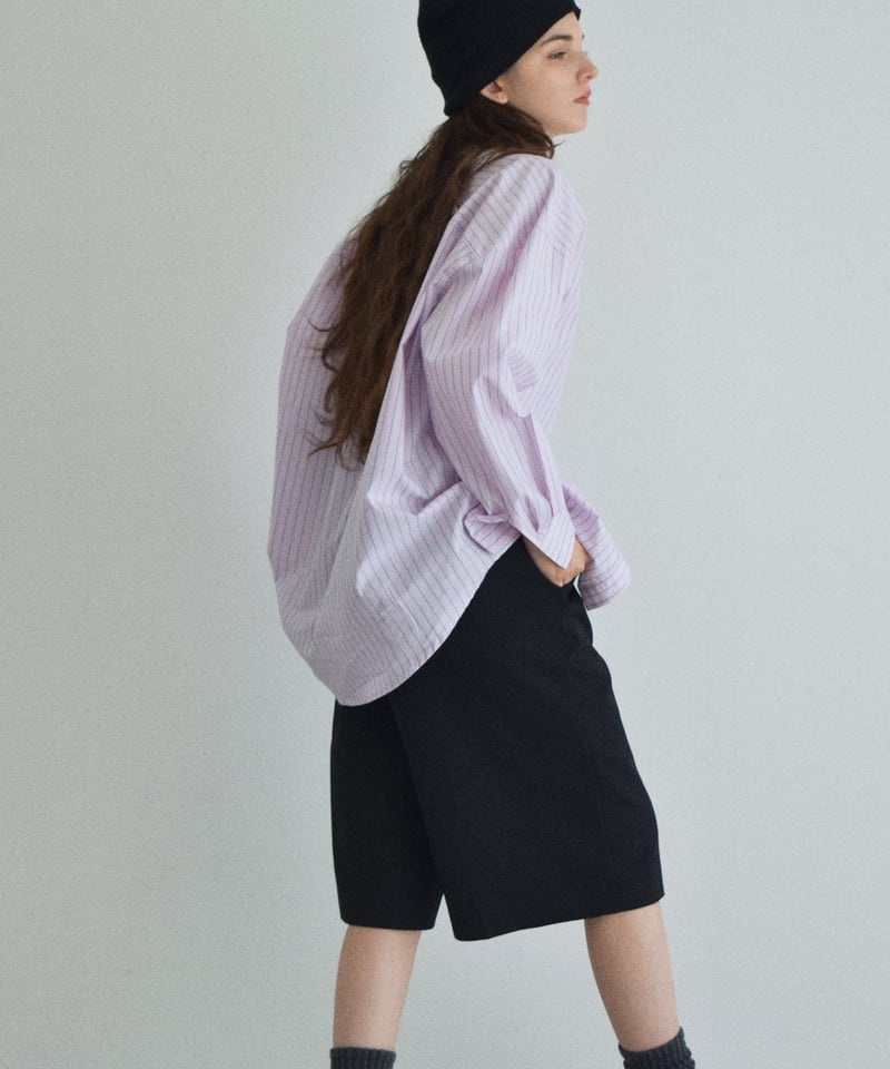 UNISEX】 tops-02592 オーバーサイズ ストライプシャツ ピンク | L a