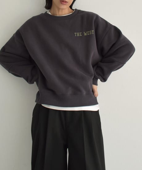 tops-02514　裏ボア rogo スウェット プルオーバー　エクリュ　グレー　チャコール