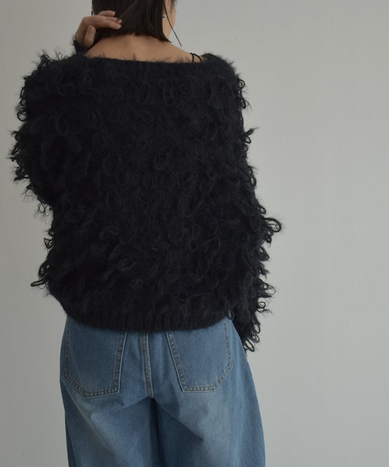 knit-02259 ループボリュームショートカーディガン モカ ブラック | L