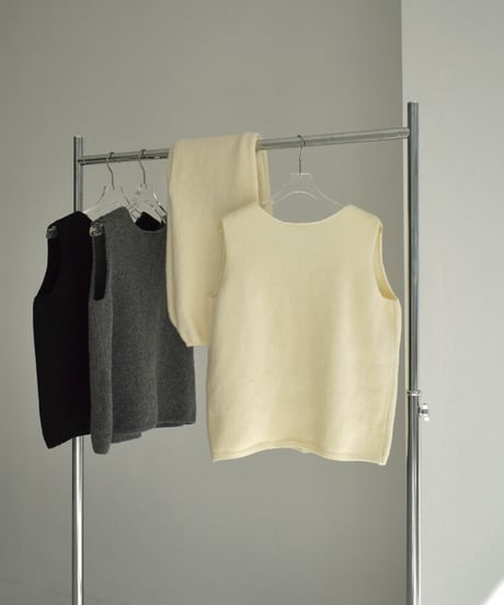 knit-02245　ボリュームスリーブ ショートボレロ　ニットベストセット　エクリュ　グレー　ブラック