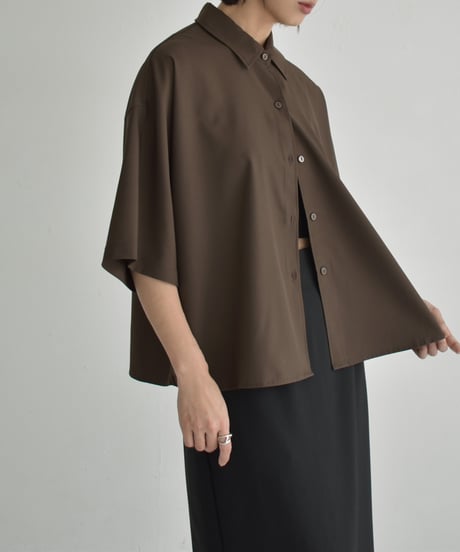 tops-02549　ハーフスリーブ オーバーシャツ　ベージュ　ホワイト　ブラウン