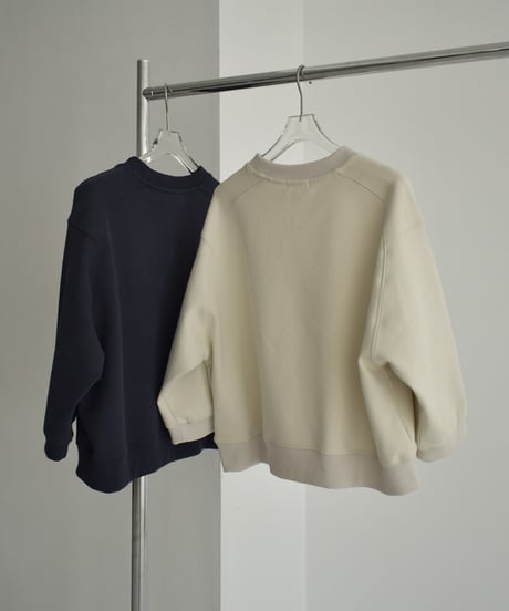 tops-02452　7分袖 スウェットプルオーバー　エクリュ　ネイビー