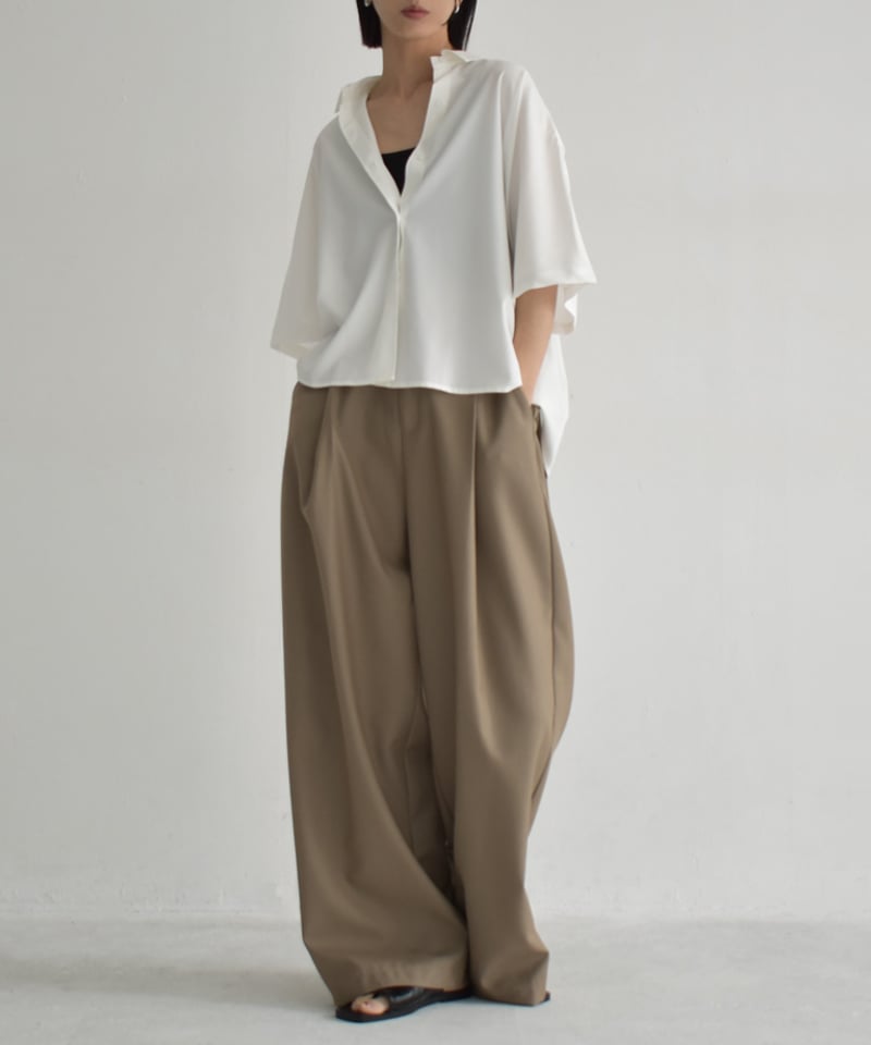 tops-02549 ハーフスリーブ オーバーシャツ ベージュ ホワイト