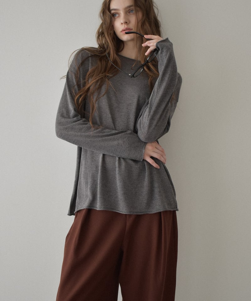 bottoms-02295 ウエストタック ワイドパンツ グレー ブラウン