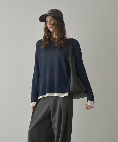 knit-02334　ルーズ シアーニット　ブラウン　ネイビー