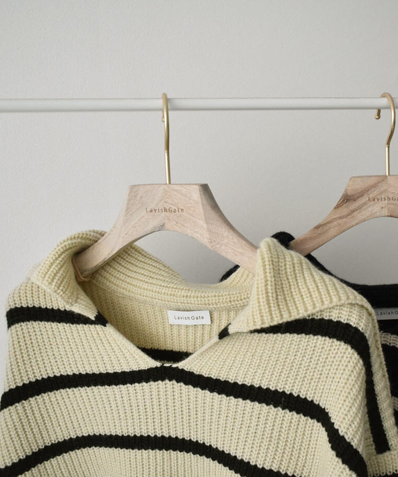 knit-02173 ボーダー セーラーニット エクリュ ブラック | L knit-02173 ボーダー セーラーニット エクリュ ブラック | L