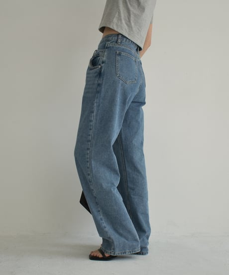 bottoms-02232　ウエストデザイン ストレートデニム ウォッシュブルー