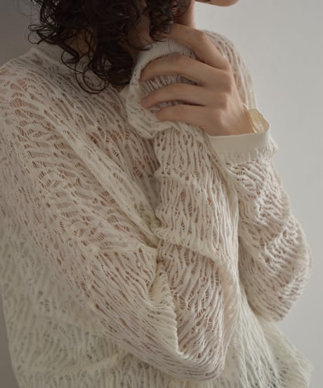 nh-knit-02374　レース ニット トップス　オフホワイト　チャコール