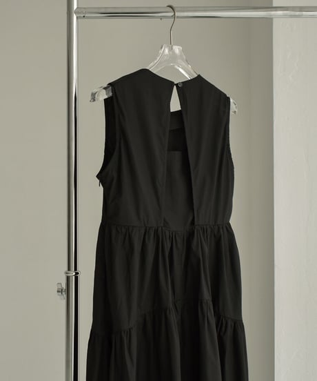 onepiece-12009　バックデザインギャザーコットンドレス　ブラック