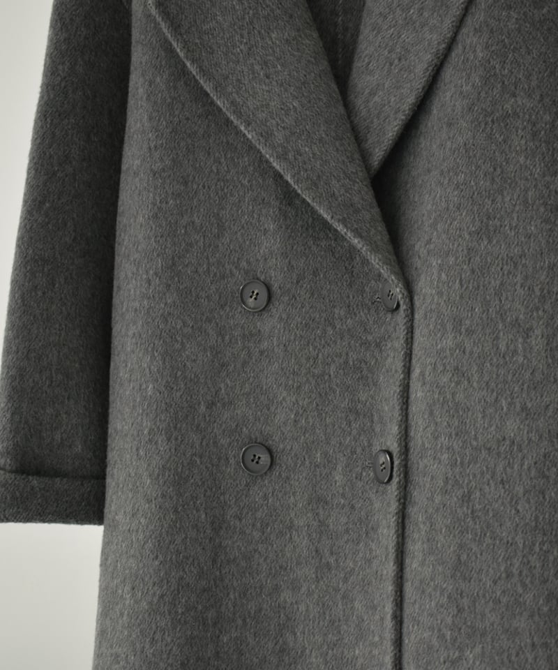 coat-02054 シャギー ウールコート リバー仕立て グレー ブラック | L