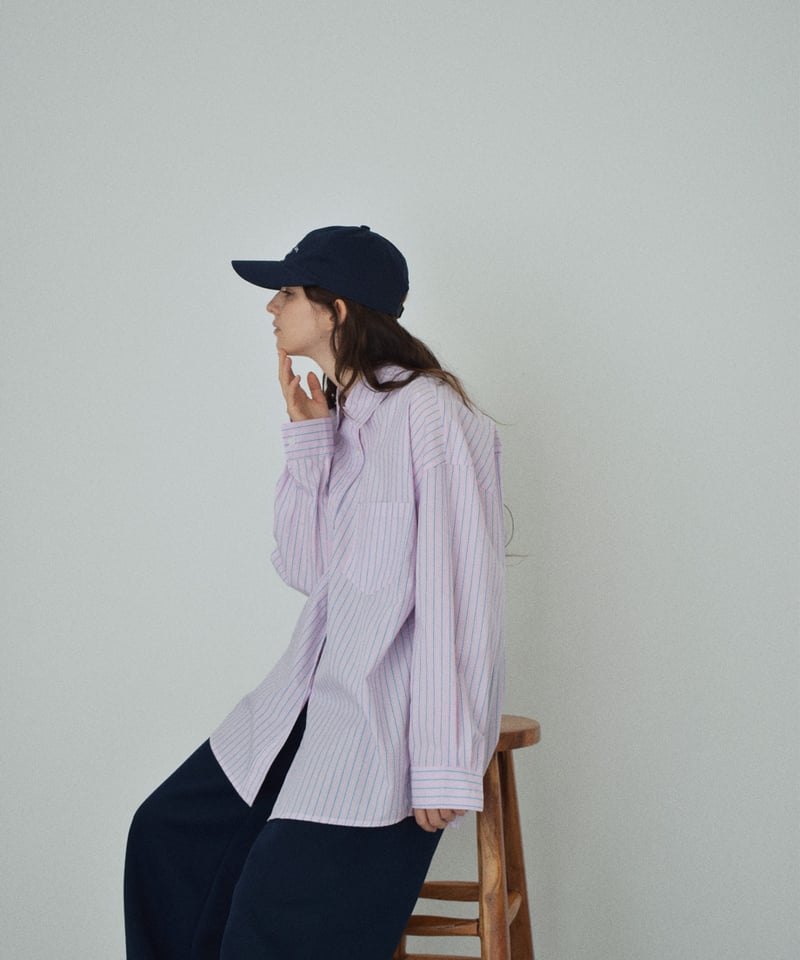 UNISEX】 tops-02592 オーバーサイズ ストライプシャツ ピンク | L a