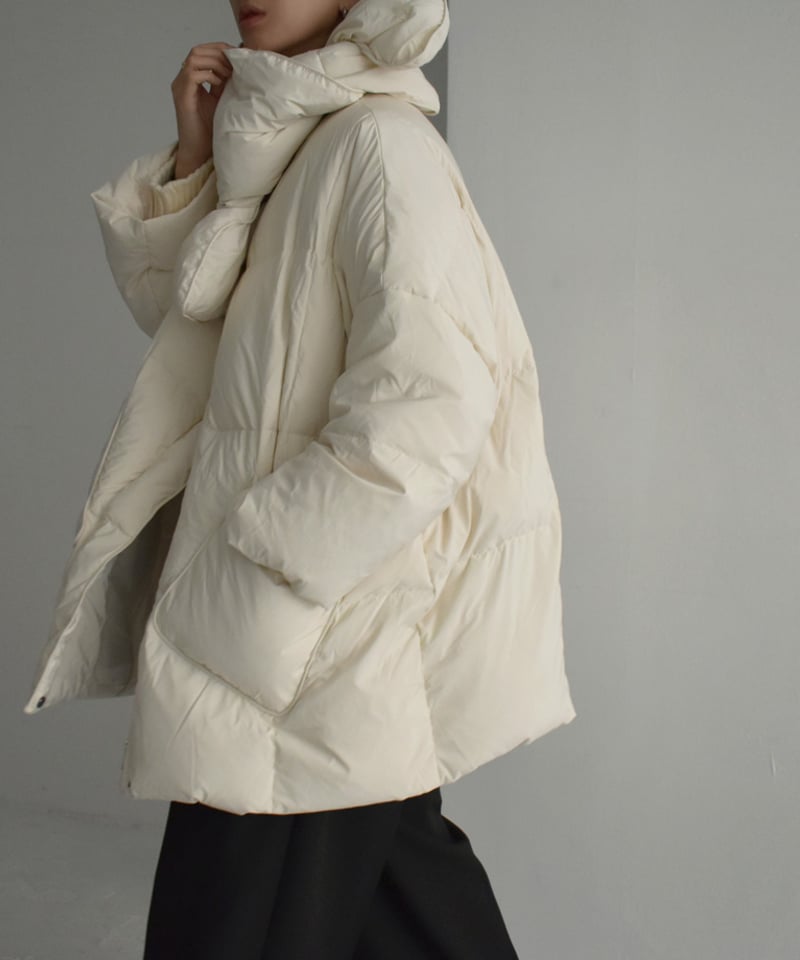 outer-02048 マフラー付き ノーカラーダウンジャケット ベージュ outer-02048 マフラー付き ノーカラーダウンジャケット ベージュ