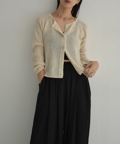 knit-02270　リネン混　サマーニット カーディガン　ベージュ　ブラック　グレー
